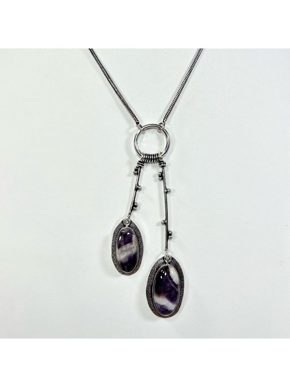 Chevron Amethyst 925 Lariat Gemstone Necklace